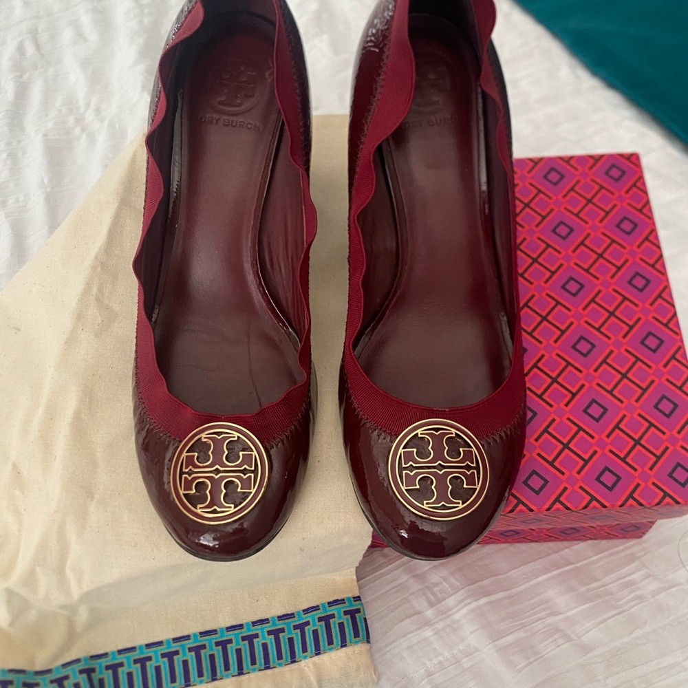 Tory Burch Maroon Heels with Gold Accent